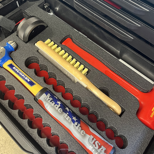 Foam drawer showcasing custom tool fitting with foam and acrylic